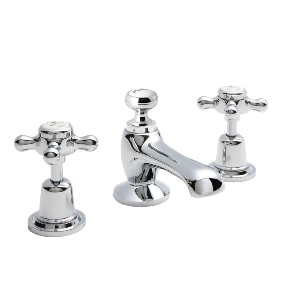 BC Designs Victrion Crosshead Chrome 3 Tap Hole Basin Mixer & Waste Cut Out